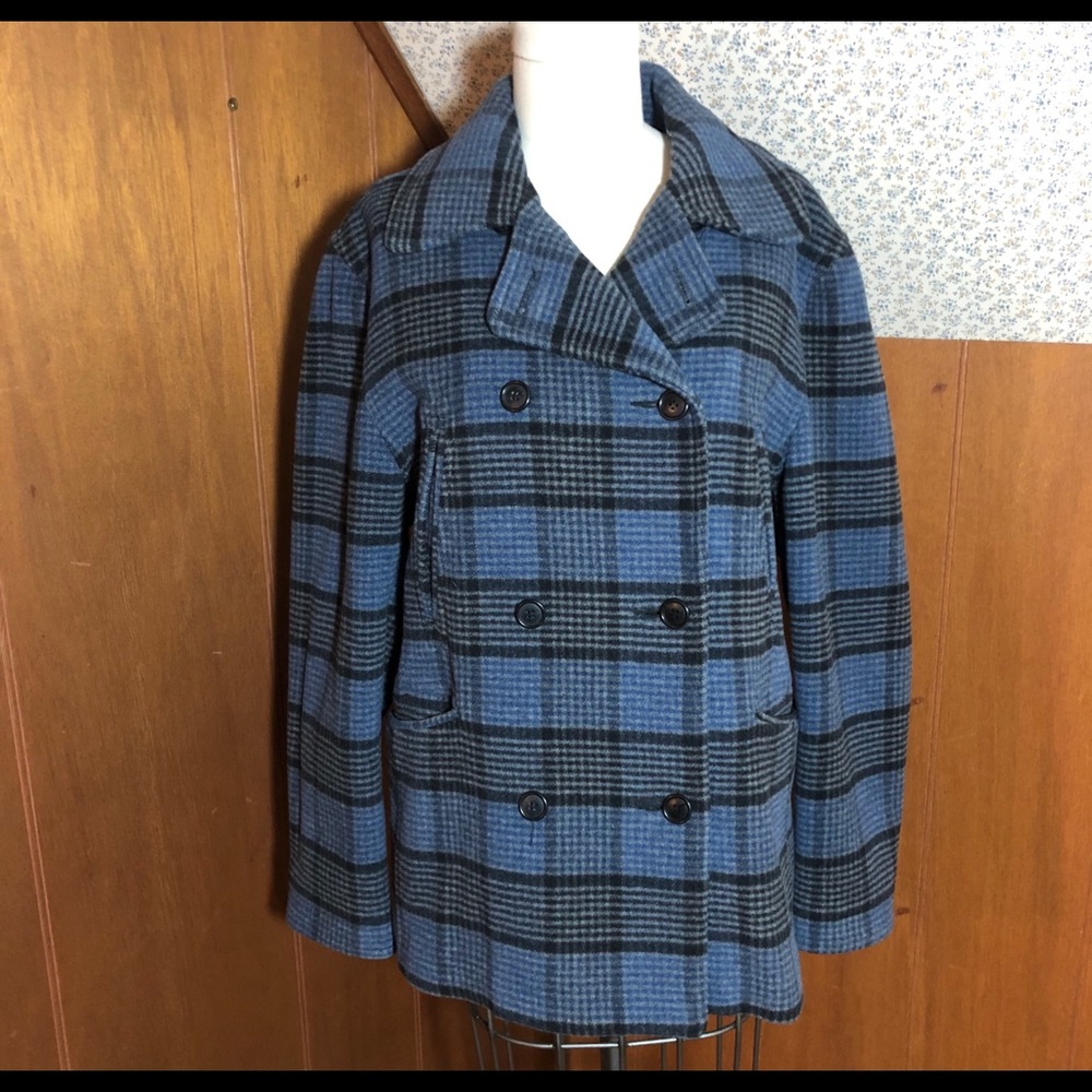 Vintage Larry Levine Plaid Pea Coat Sz S
